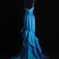Vintage Blue Mermaid Spaghetti Straps Sequin Beaded Embroidery Evening Gown DP7375