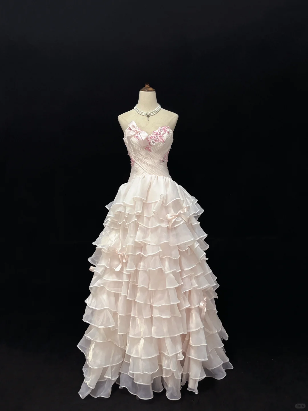 Chic Pink Strapless Floral Beaded Tiered Ruffles Sweet 16 Quinceanera Ball Gown DP7367