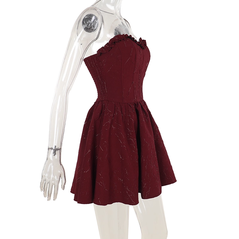 Vintage Burgundy Sweetheart Strapless A-Line Sleeveless Short Summer Dresses Party Dress Homecoming Dress DP6395