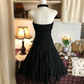 Vintage Black Strapless Lace Ruched Bodice A-Line Homecoming Dress DP8492