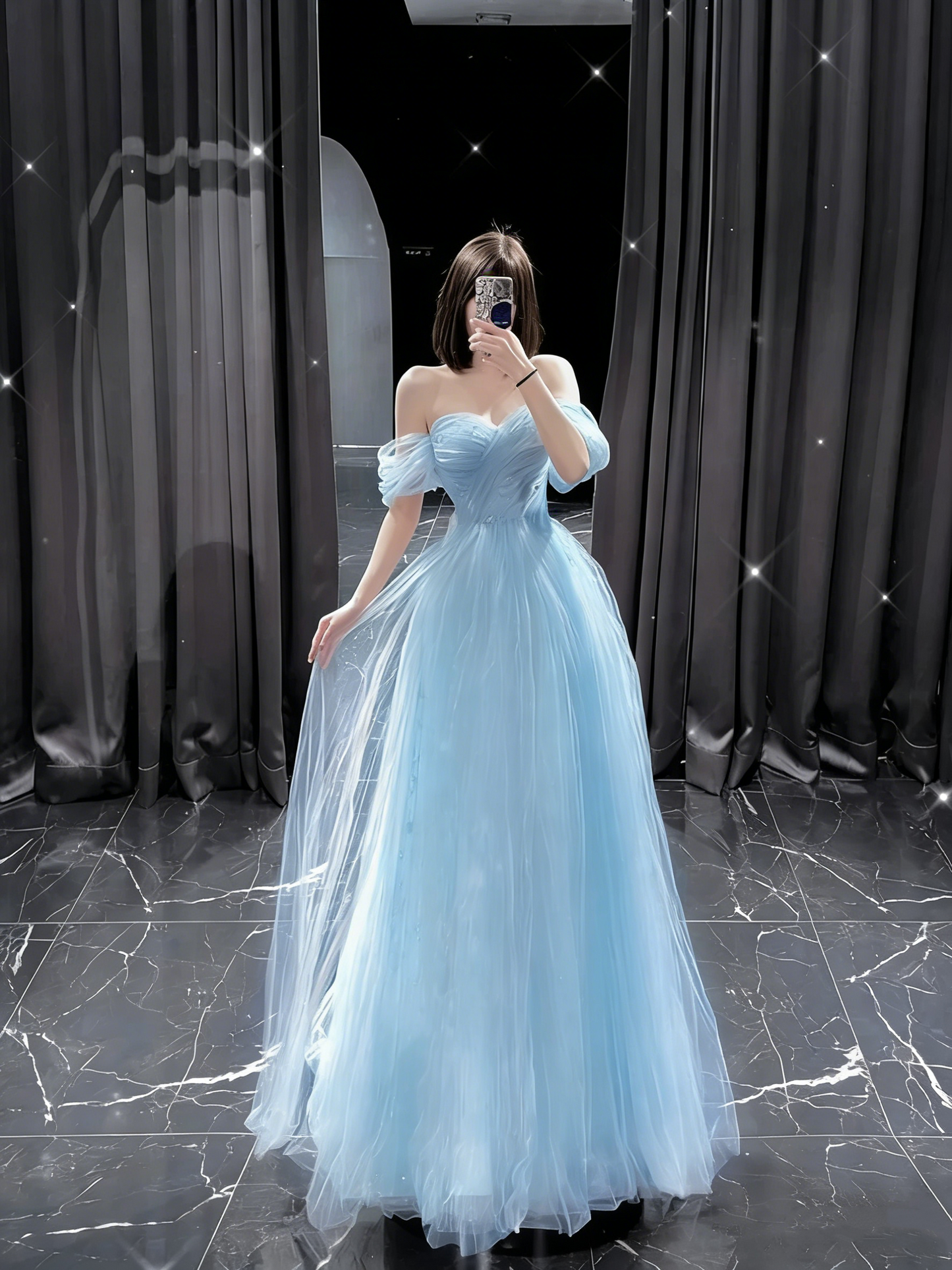Glamorous Pink Off-the-Shoulder A-Line Tulle Long Prom Dress Evening Gown DP3965