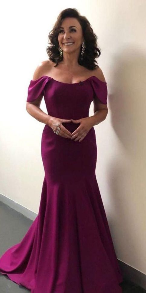 Vintage Plum Purple Off-Shoulder Mermaid Satin Mother of the Bride Dress DP7145