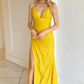 Elegant V-Neck Satin Mermaid Prom Dress with Slit Formal Evening Gown for Wedding Guest DP1290