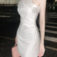 Elegant White Strapless Satin 3D Floral Ruched Bodycon Homecoming Dress DP8810