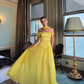 Vintage Off-the-Shoulder Satin & Chiffon Prom Dress Draped Neck Scarf Evening Gown DP8144