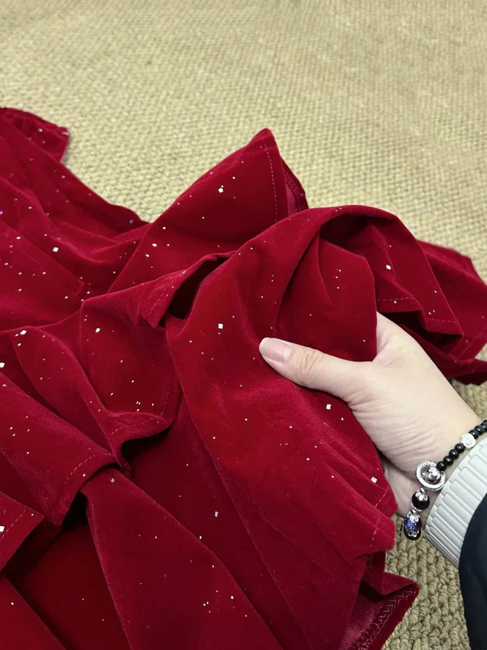 Vintage Burgundy Shiny Beaded A-Line Strapless Homecoming Dress Party Dress Cocktail Dress DP6685