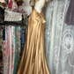 Vintage Gold Satin Halter-Neck Mermaid Evening Gown Open Back Prom Dress DP8331