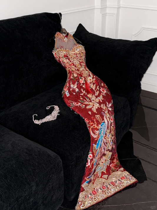 Gorgeous Sparkling Beaded Sequin Mermaid Design Exquisite Embroidery Evening Dress Prom Dresses DP6178