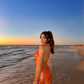 Orange Sequins Evening Dress Halter Backless Homecoming Dress, DP2304