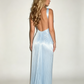 Elegant Light Blue Satin Pleated Open-Back Sleeveless Slim Sheath Evening Gown Prom Dress DP8644