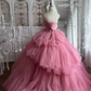 Elegant  Pink Tulle Sweetheart 3D Floral Ruffled Quinceanera Sweet 15 Quinceanera Ball Gown DP8245