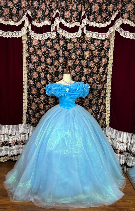 Retro Blau Off-the-Shoulder A-Linie Tüll Quinceanera Kleider Sweet 18 Geburtstag Ballkleider, DP5924