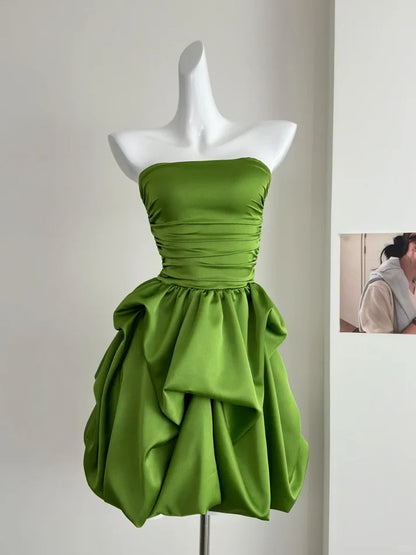 Simple Green Strapless Ruffled Hem Design A-line Mini Party Dress Homecoming Dress DP6030