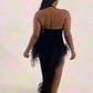 Sexy schwarzes Neckholder-Ballkleid mit Federn, DP1685