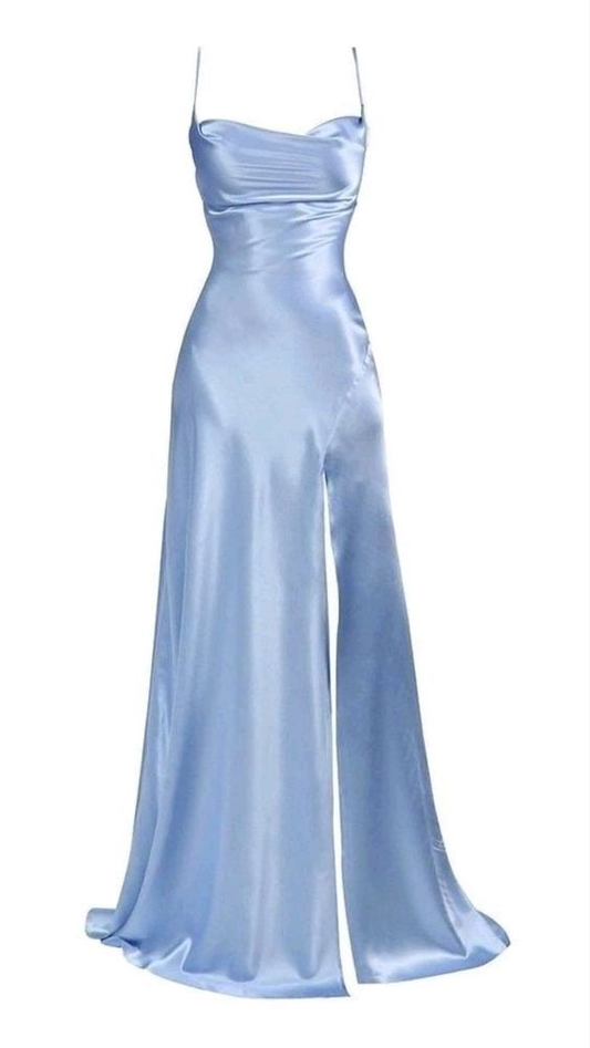 Light Blue Spaghetti Straps Elegant Long Party Dress Wedding Guest Dress, DP3645