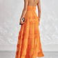 Orange Spaghetti Straps A-Line Ruffles Wedding Guest Dress Long Party Dress, DP3544