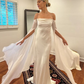 White Halter Off Shoulder Sheath Satin Unique Long Party Dress, DP3449