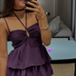 Dark Purple Straps Halter Laters Lovely Mini Homecoming Dress, DP2983