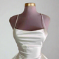 White A-Line Satin Short Party Dress Simple Homecoming Dress, DP2968