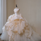 Elegant Ivory Strapless A-Line Tulle Satin Wedding Dresses Birthday Ball Gown, DP5442