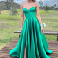 Green Sweetheart A-Line Satin Long Formal Prom Dress Evening Gown, DP3500