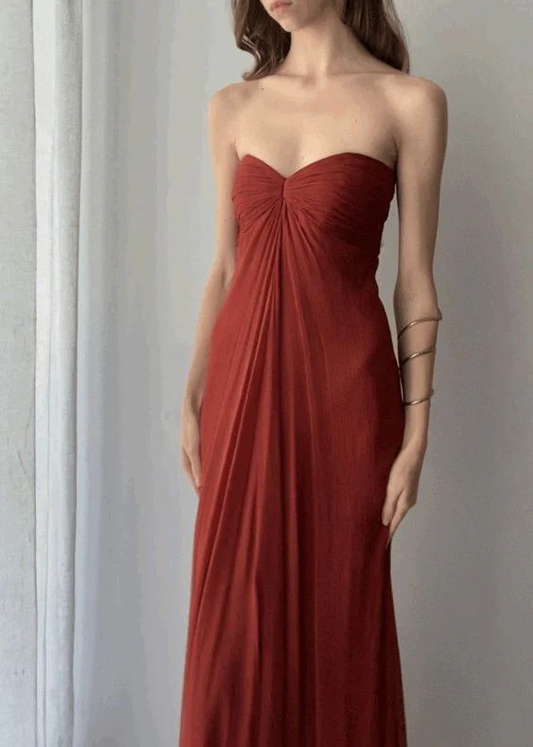 Rust Red Strapless A-Line Simple Long Party Dress Fashion Summer Dress, DP2867