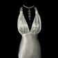 Charming White V Neck Cross Back Mermaid Satin Vintage Long Party Dress, DP5412