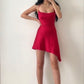 Charming Red Straps Asymmetrical Short Evening Party Dress, DP3035