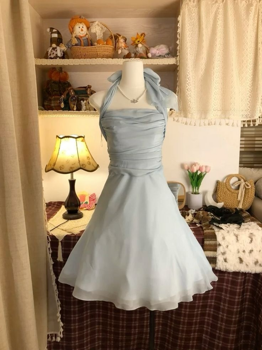 Light Blue Halter A-Line Chiffon Short Party Dresses Homecoming Dresses, DP5774