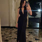 Classy Black V Neck Long Evening Dress Formal Party Drses, DP2993