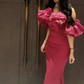 Fuchsia Off Shoulder Mermaid Long Party Dress Occasion Dress, DP3404