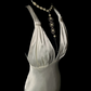 Charming White V Neck Cross Back Mermaid Satin Vintage Long Party Dress, DP5412