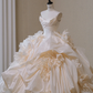 Elegant Ivory Strapless A-Line Tulle Satin Wedding Dresses Birthday Ball Gown, DP5442