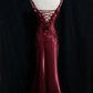 Dark Red Vintage Floral V-neck Evening Gown Mermaid Long Party Dress, DP3144