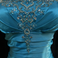 Robe de soirée longue style sirène bleue à bretelles spaghetti et perles, DP5329