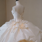 Elegant Ivory Strapless A-Line Tulle Satin Wedding Dresses Birthday Ball Gown, DP5442