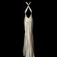 Charming White V Neck Cross Back Mermaid Satin Vintage Long Party Dress, DP5412
