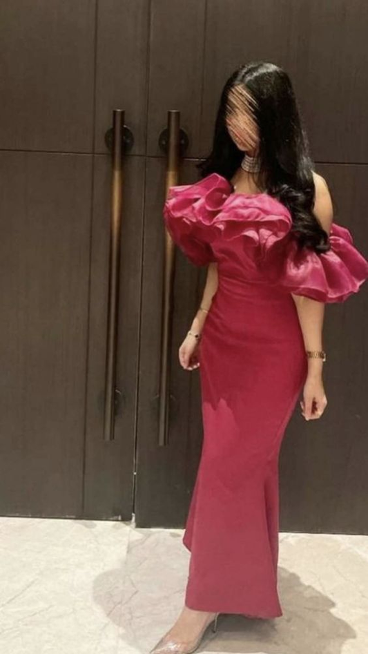 Fuchsia Off Shoulder Mermaid Long Party Dress Occasion Dress, DP3404