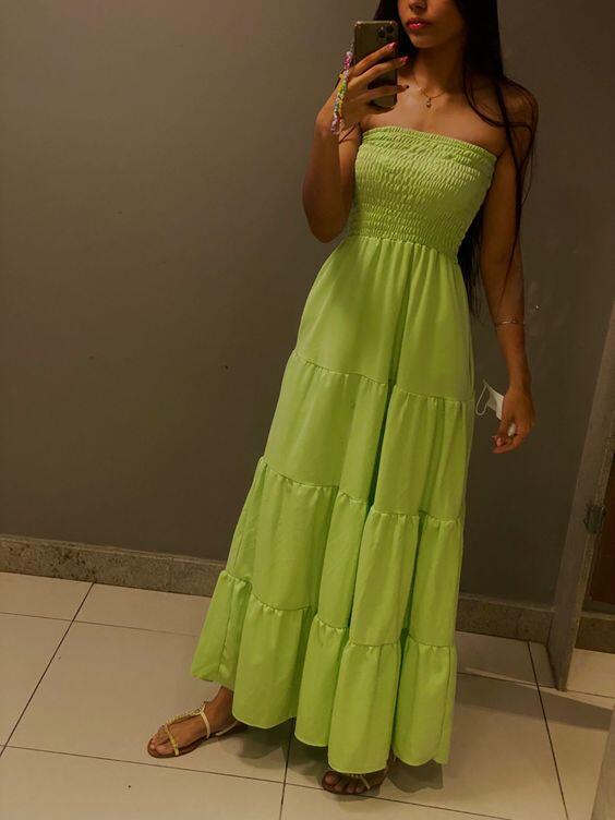 Green Strapless A-Line Simple Summer Dress Wedding Guest Dress, DP3363