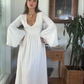 White Vintage V Neck A-Line Long Sleeves Fashion Vacation Dress, DP3437