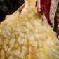 Gorgeous Yellow Layered Ruffle Glitter Tulle Sweet 16 Quinceanera Ball Gown  DP7416
