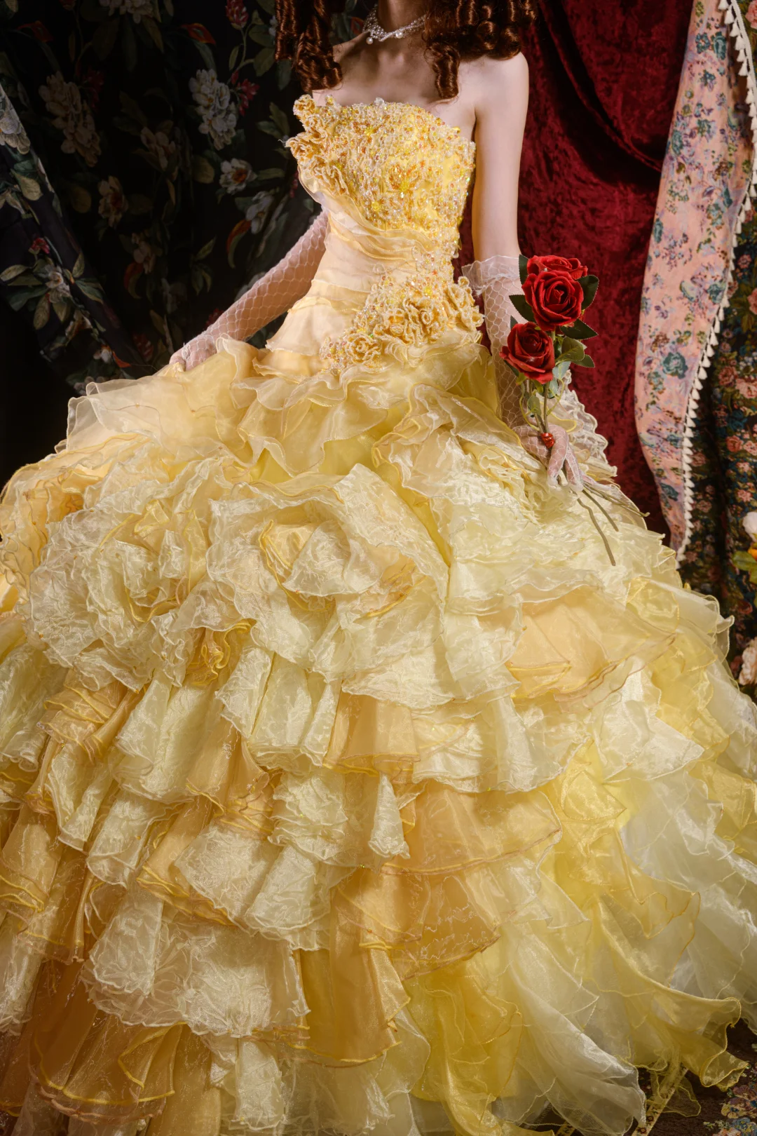 Gorgeous Yellow Layered Ruffle Glitter Tulle Sweet 16 Quinceanera Ball Gown  DP7416