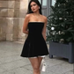 Black Strapless A-Line Velvet Lovely Mini Homecoming Dress, DP2984