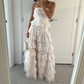 Lovely White Straps Lace Tiered A-Line Sweet Floral Party Dress DP3983