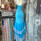 Vintage Light Blue Floral Appliques Tiered Ruffle Prom Dress DP8337
