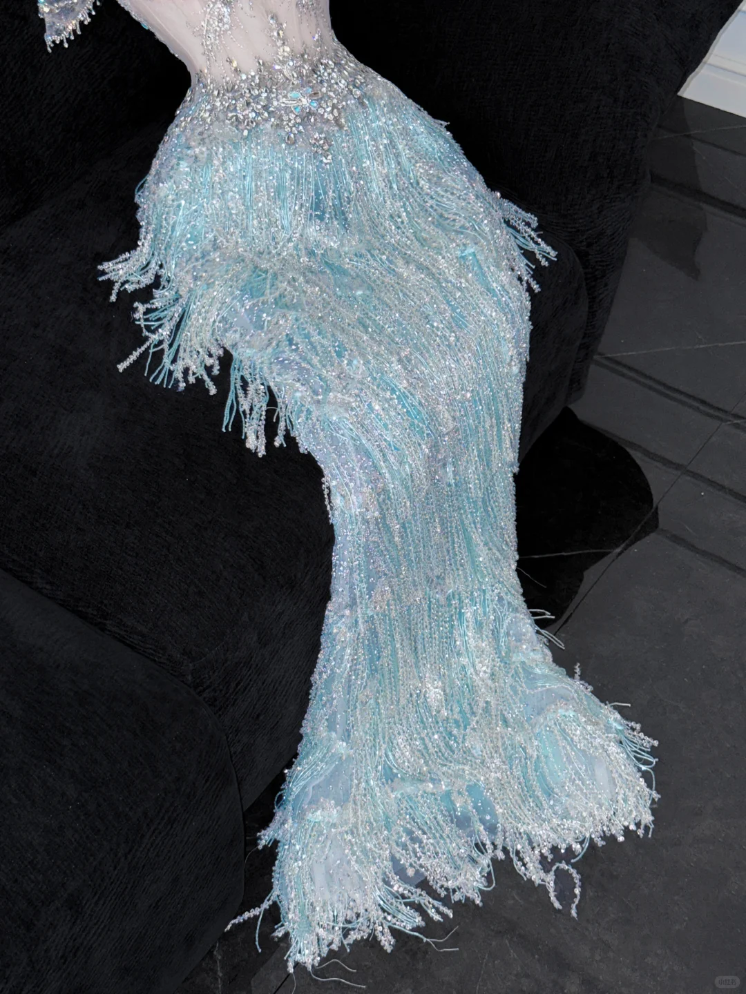 Shiny Light Blue Beaded Sequined Design Mermaid Prom Dress Evening Dress DP6224