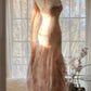 Romantic Blush Floral Beaded Tulle Mermaid Evening Dress with Drape Shawl DP8158