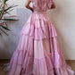 Elegant Pink Off-the-Shoulder Ruffle Tiered Tulle Sweet 15 Quinceanera Ball Gown DP8553