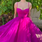 Elegant Fuchsia Spaghetti Strap Sweetheart Tulle A-Line Midi Evening Dress DP8093