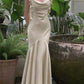 Vintage Salbeigrün Rüschen Meerjungfrau Satin Langes Ballkleid Partykleid Abendkleid DP6486